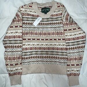 American Eagle Outfitters Women's Fair Isle Sweater - Cream and Red